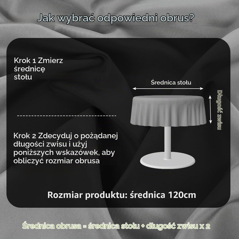 Detalle de AUAUY okrągły obrus poliestrowy 120 cm, wodoodporny i odporny na plamy, szary