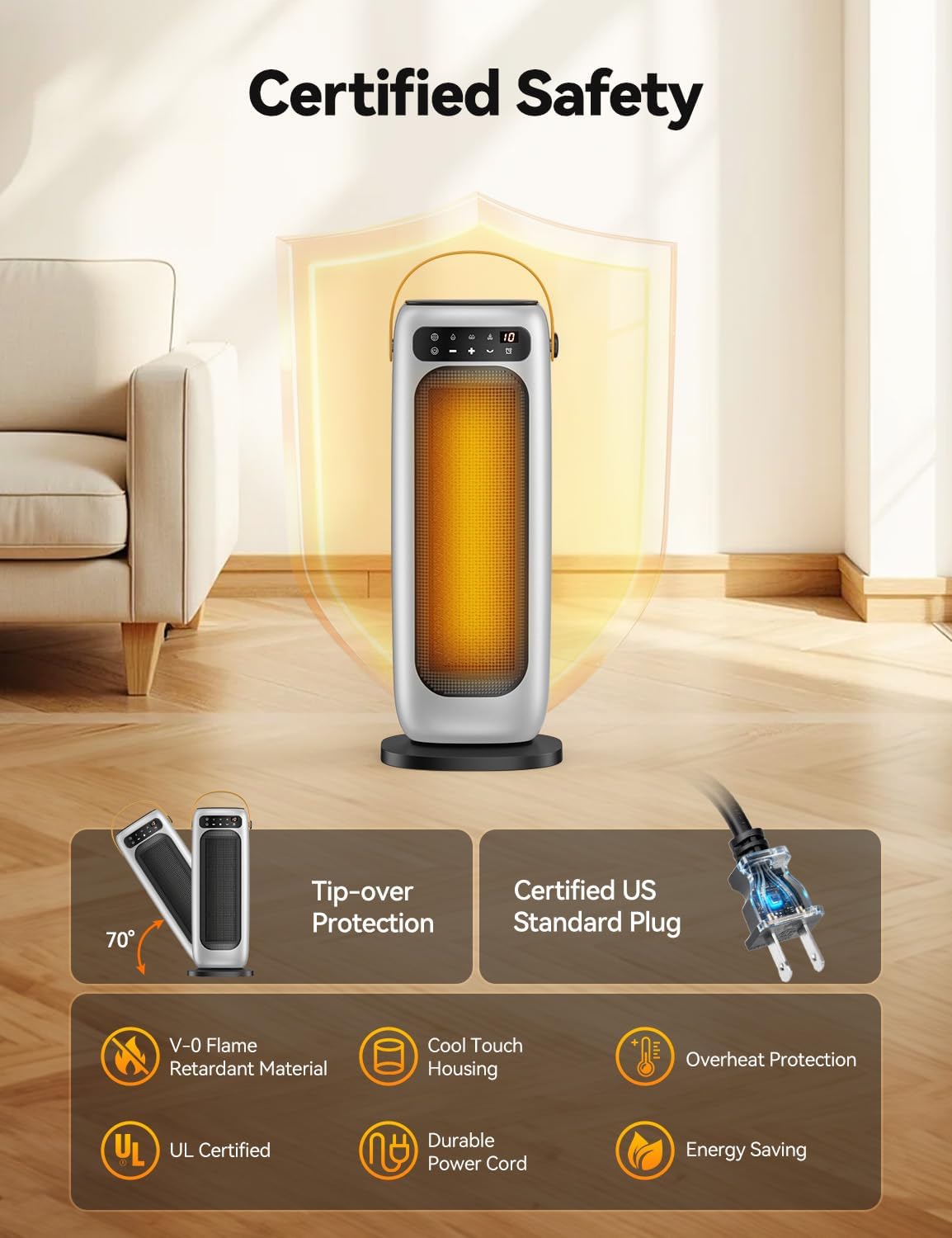 Thumbnail 6 de Heizlüfter Energiesparend PTC Keramik mit Fernbedienung, 35 dB & 1500 W – 4 Heizmodi, 110° Oszillation, Timer