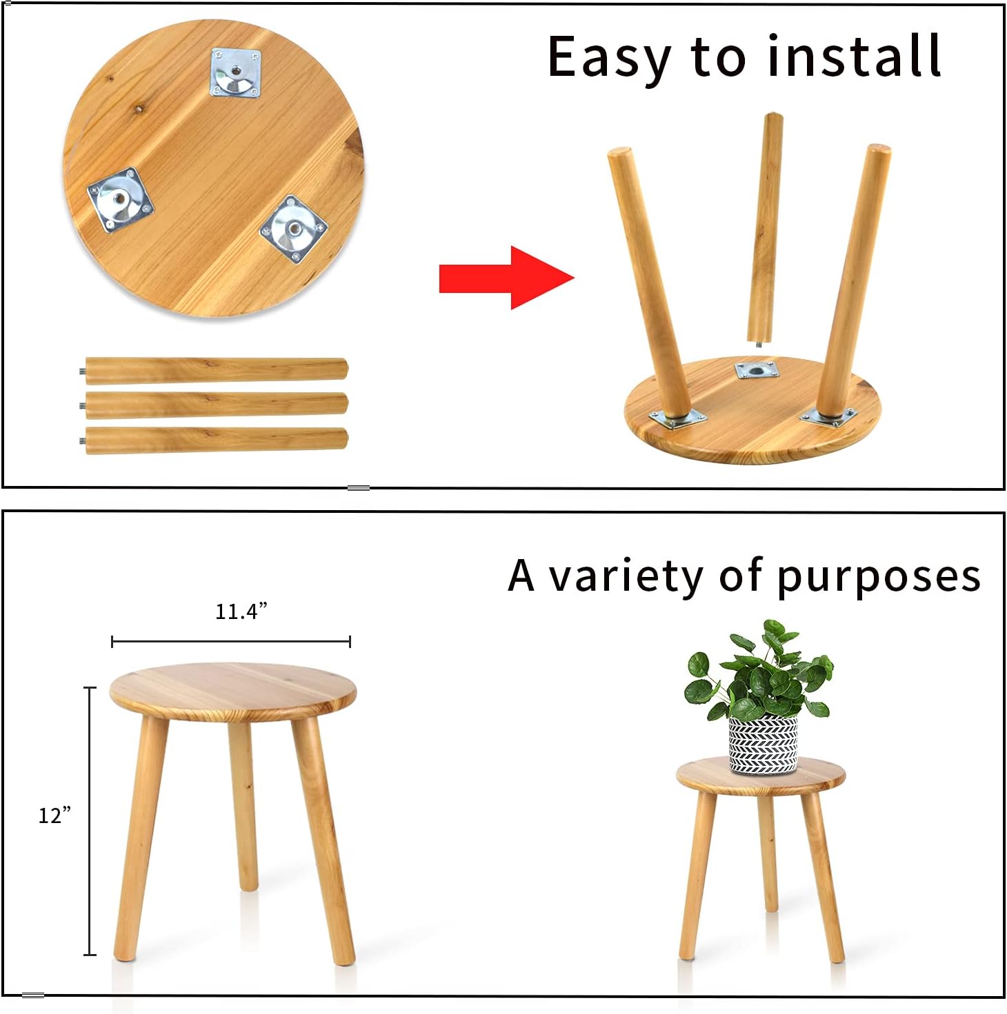 Detalle 2 de Ethuh 12-Inch Round Wooden Plant Stand and Small Side Table