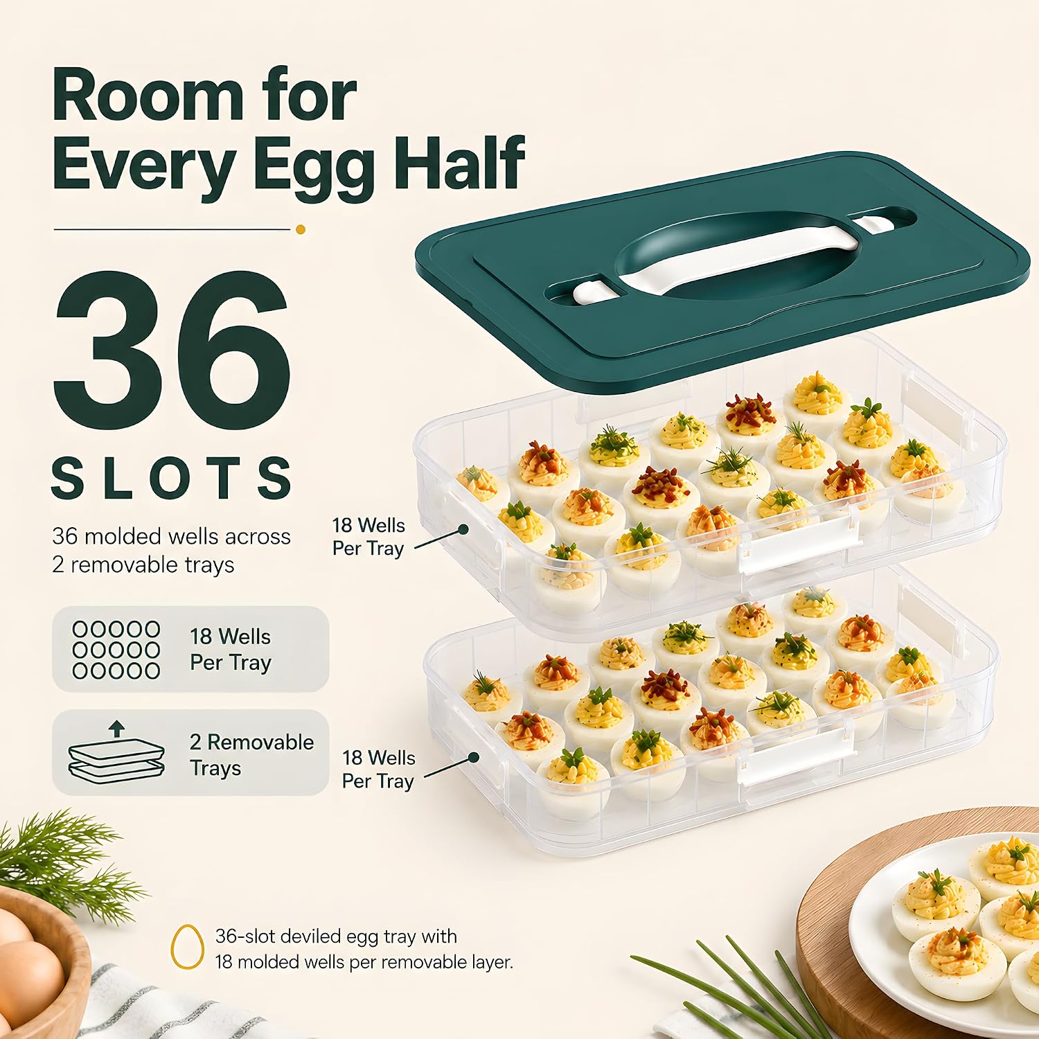 Thumbnail 1 de Splotiva 36-Slot Deviled Egg Carrier, 2-Tier BPA-Free PP, Green
