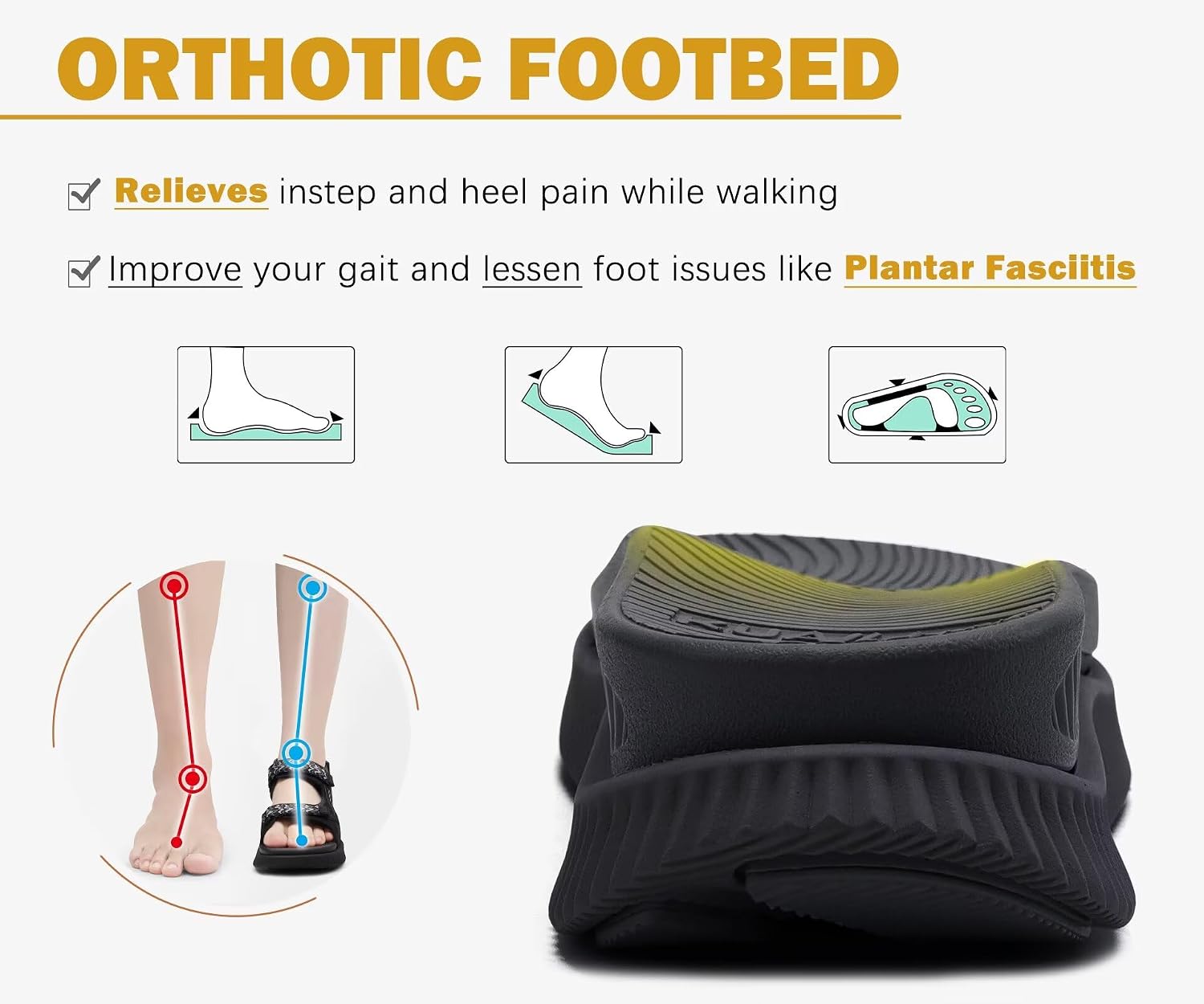 Detalle 2 de KuaiLu Women’s Orthopedic Walking Sandals for Plantar Fasciitis Relief