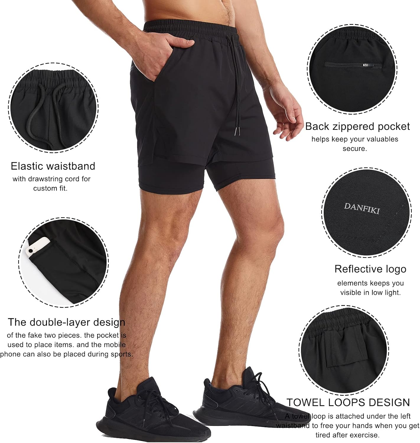 Thumbnail 3 de Danfiki men’s running shorts (2-in-1) with phone pocket – lightweight quick-drying gym & sport short