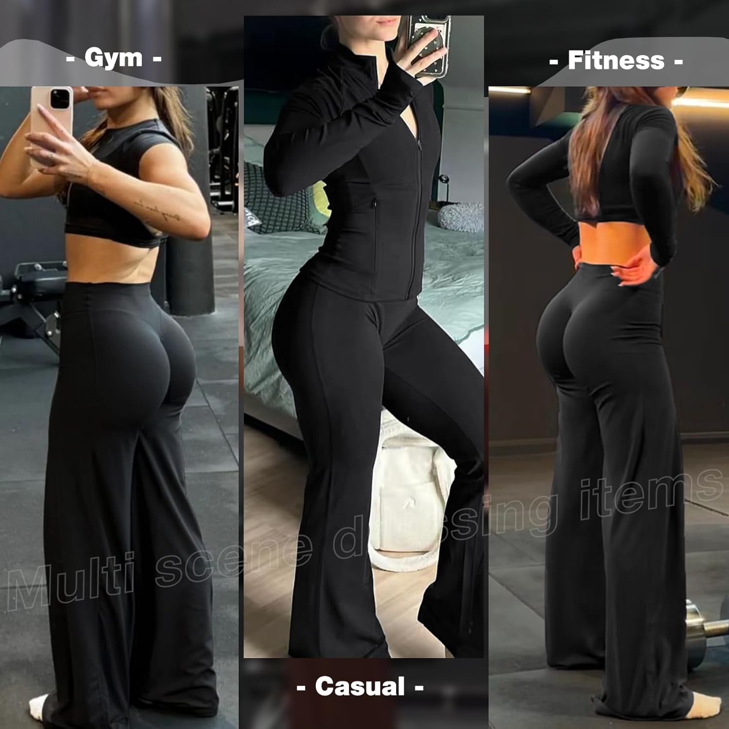 Detalle 2 de JGS1996 Wide Leg Yoga Pants Bottoms: High-Waist, Non-See-Through & Bum-Enhancing Workout Leggings