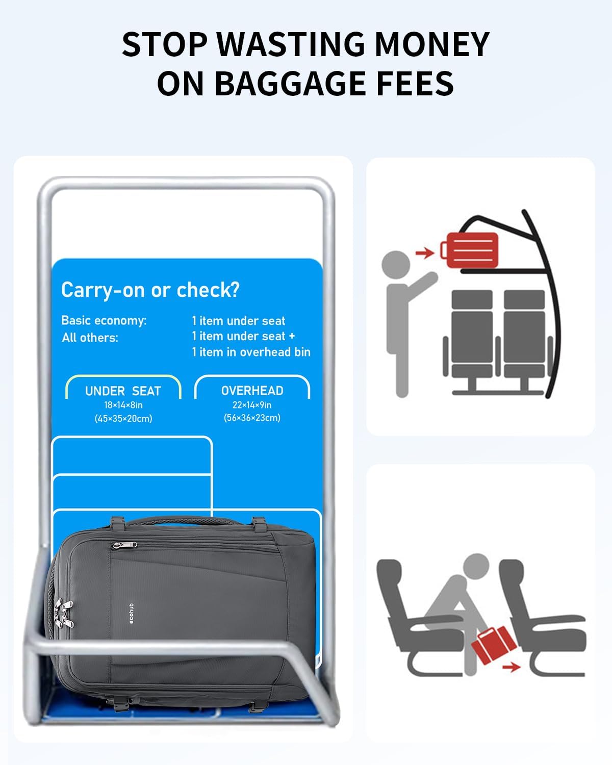 Thumbnail 1 de ECOHUB 17'' Travel Backpack: 25L Personal Item with USB Port, Flight Approved & Water Resistant