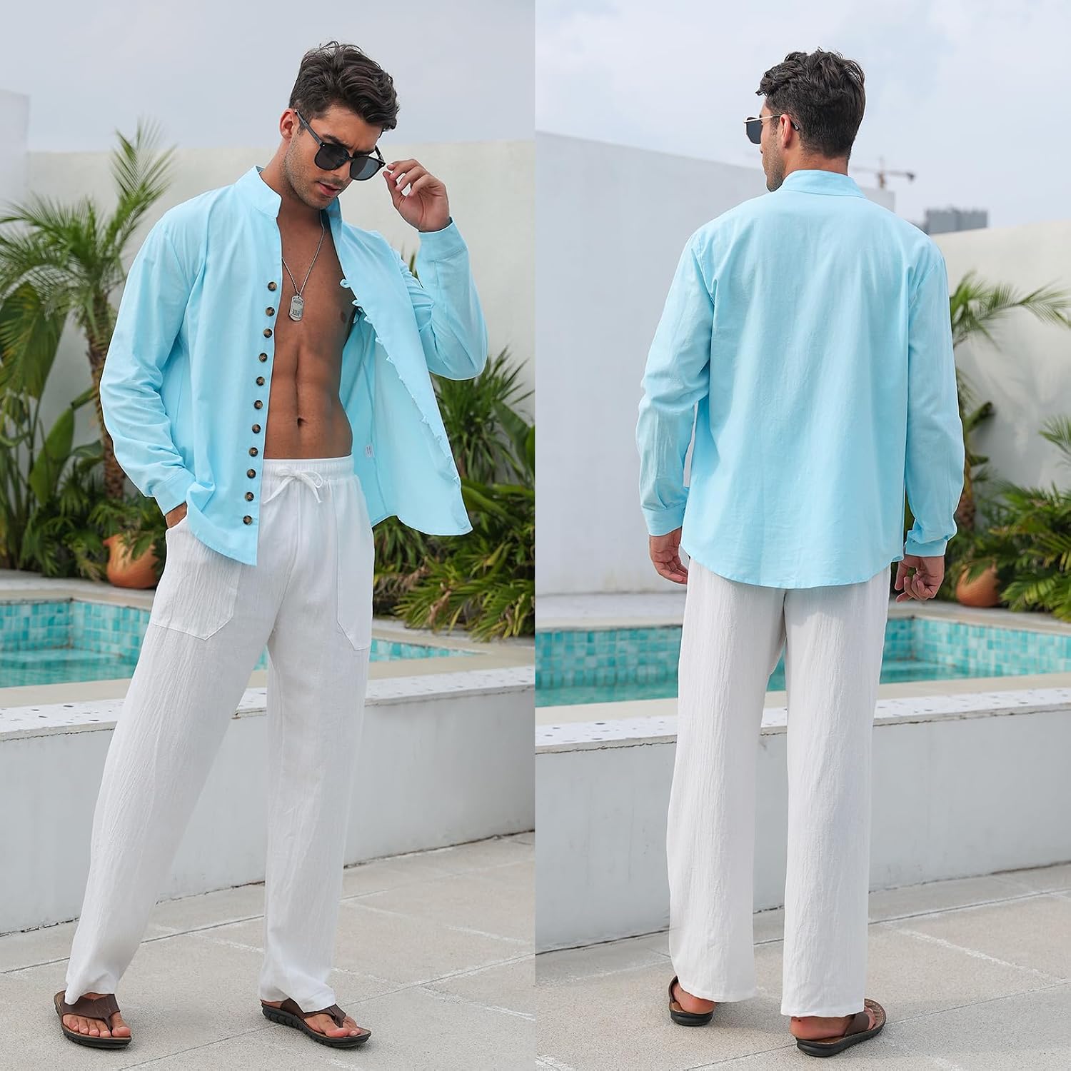 Thumbnail 6 de Puimentiua Leinenhose Herren – Lang, locker sitzende Sommerhose aus Baumwoll-Leinen-Mischung