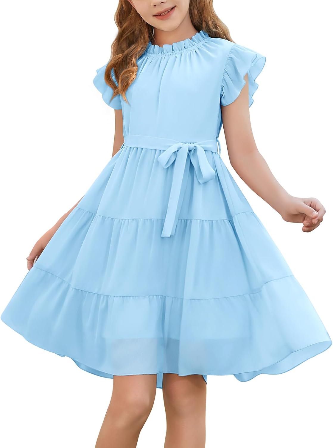 Thumbnail 6 de Robe d’été Fashora pour fille — Manches à volants, col rond et ceinture amovible