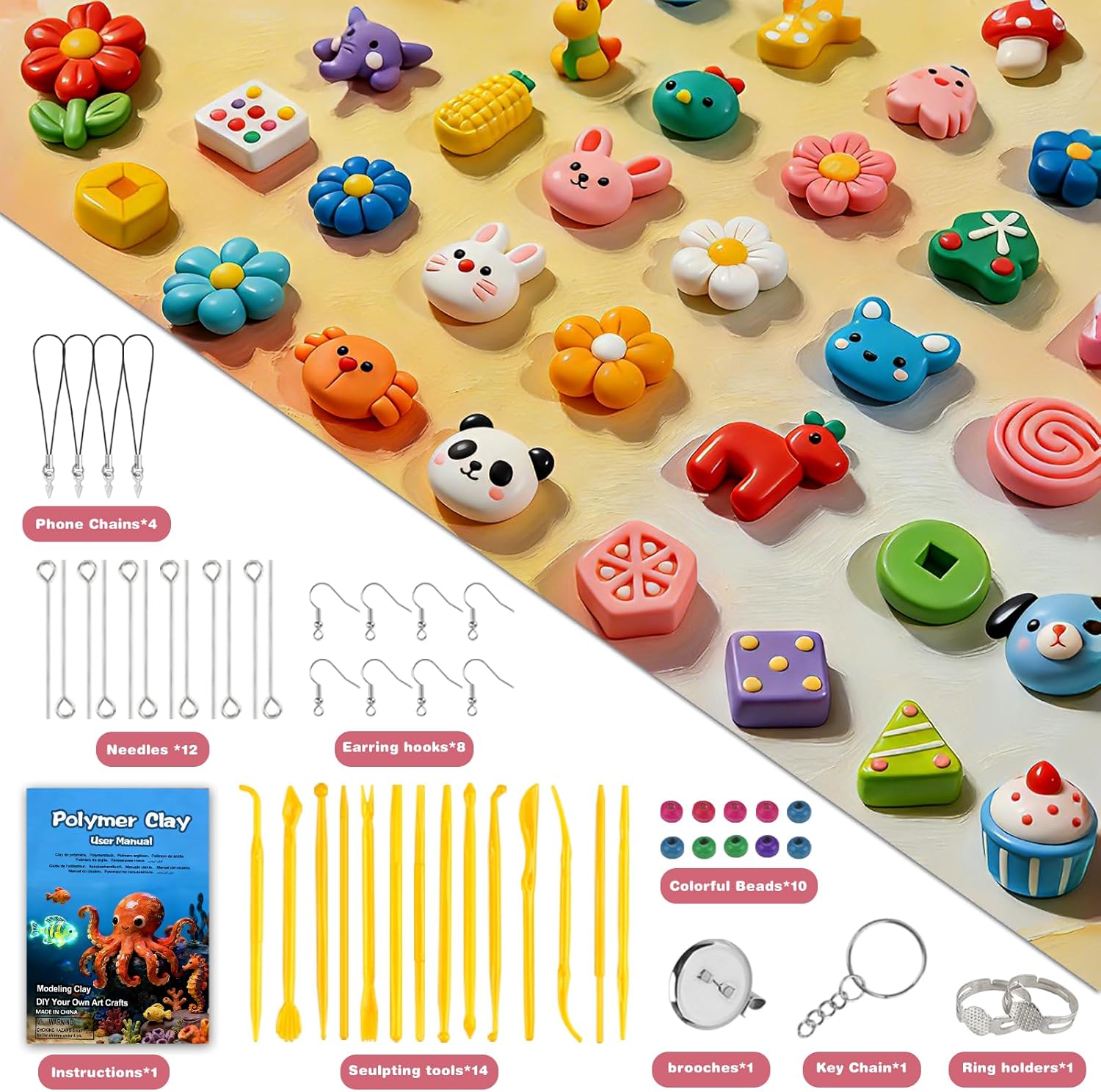 Thumbnail 2 de Ixiaoyoo Polymer Clay Set: 60 Colours plus 14 tools for Creative Sculpting