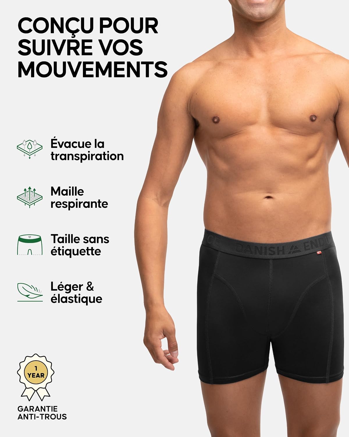 Detalle 2 de DANISH ENDURANCE Boxer homme respirant lot de 3 🩲