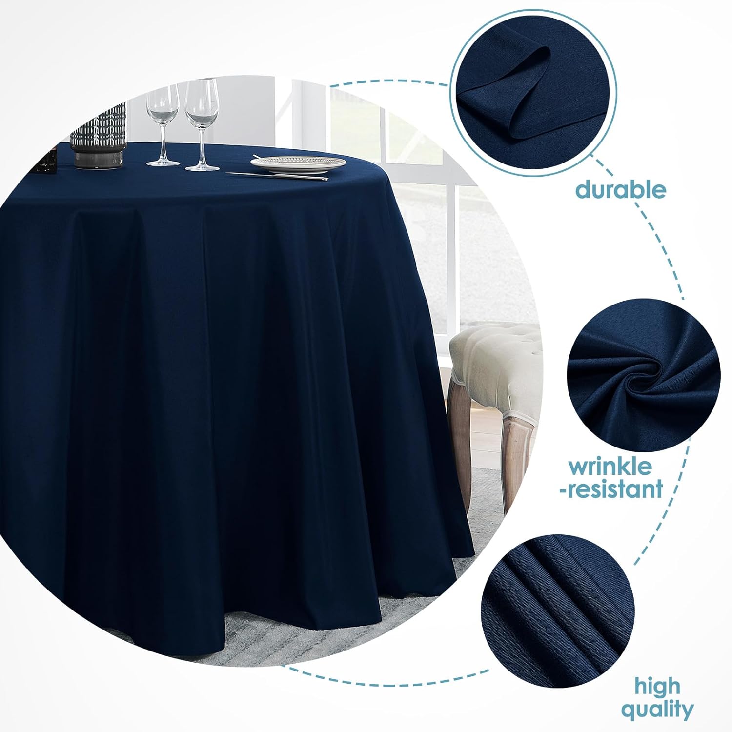 Thumbnail 2 de VidaFete 10-Pack Navy Blue 120-Inch Round Tablecloth (Polyester) for Dining, Parties & Buffets