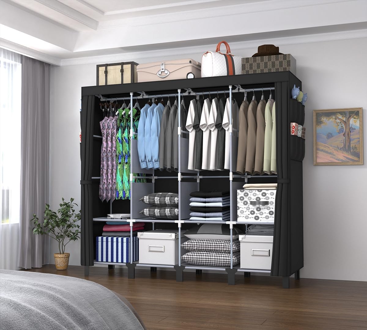 Thumbnail 1 de oumylovelsc DJ-175 Portable Wardrobe with Cloth Cover and Side Pockets, Black