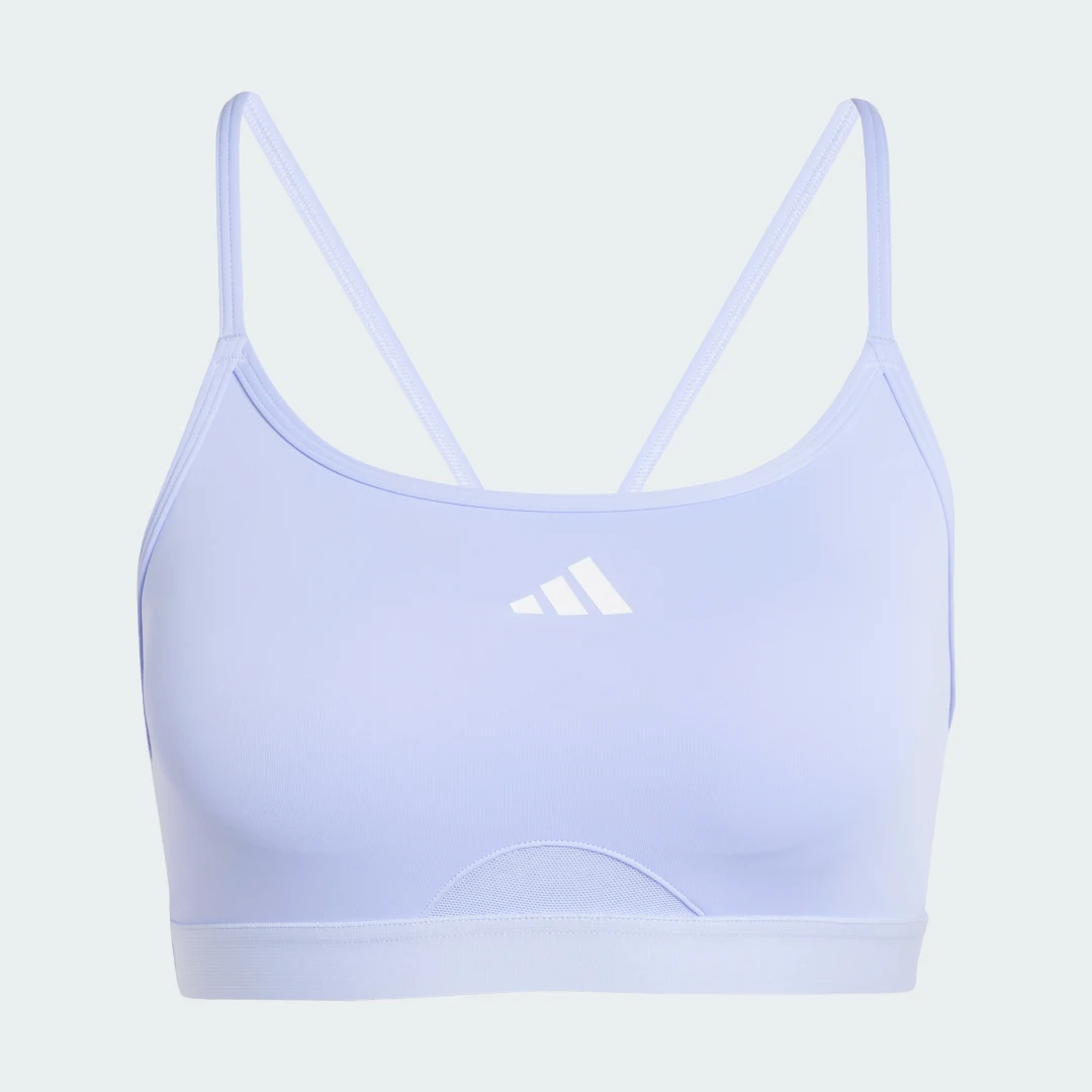 Detalle 2 de Sujetador Aeroreact Training 3 bandas de Adidas – soporte cómodo para entrenamientos en violeta