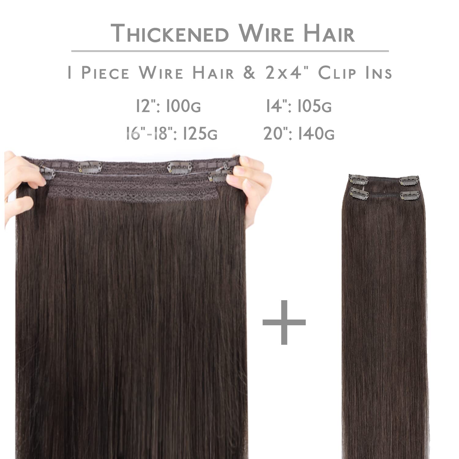 Detalle de WENNALIFE 22-inch Remy Wire Hair Extensions (Light Dark Brown) with Invisible Wire