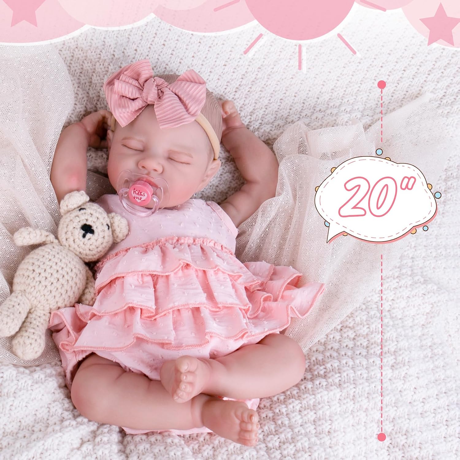 Thumbnail 5 de Aori 20-Inch Realistic Reborn Baby Doll – Sleeping Newborn Girl with Weighted Body, Poseable Limbs, and Full Feeding Set