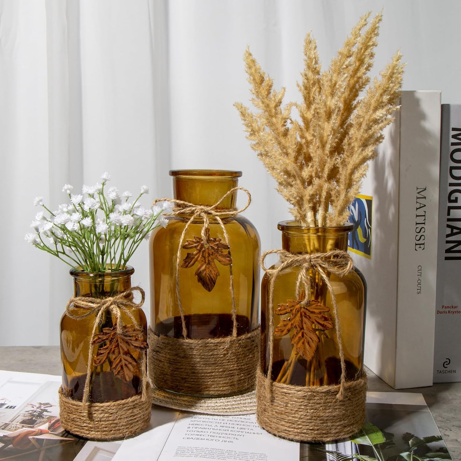 Thumbnail 3 de Glasvase Zylindrisch – Boho Dekovase im 3er Set, H 12,5/16,5/20 cm