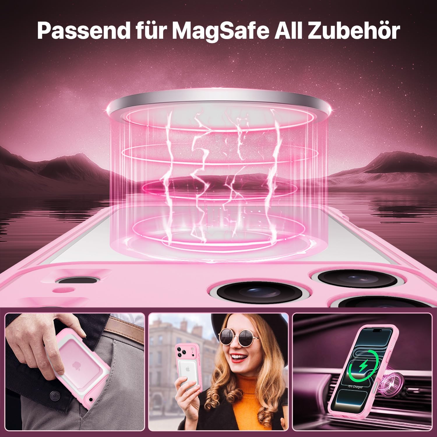 Thumbnail 2 de CENHUFO Hülle für iPhone 17 Pro – MagSafe kompatibel, 360° Schutz, 9H Displayschutz & Kameraschutz in Rosa