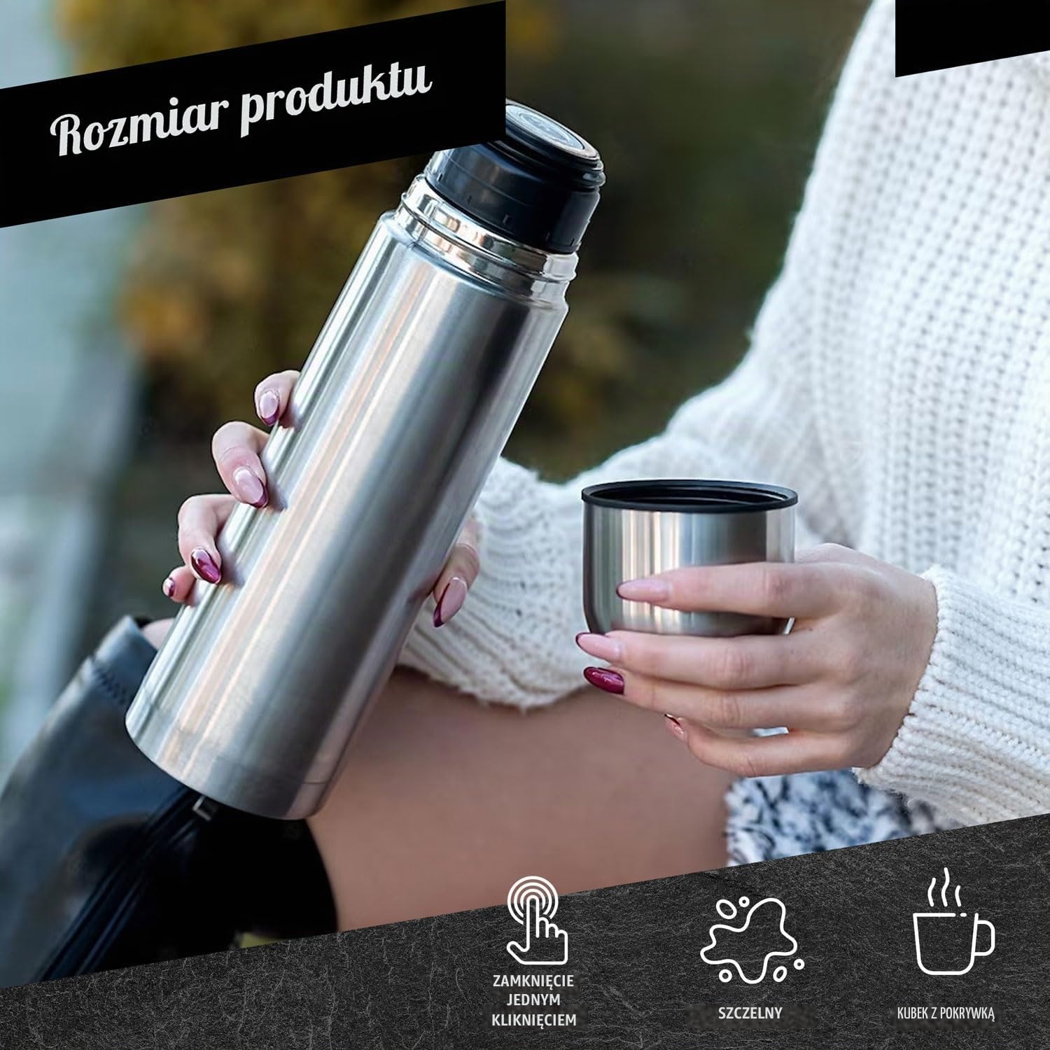 Detalle 2 de GOODS+GADGETS Kolba próżniowa – termos 1000 ml ze stali nierdzewnej z kubkiem