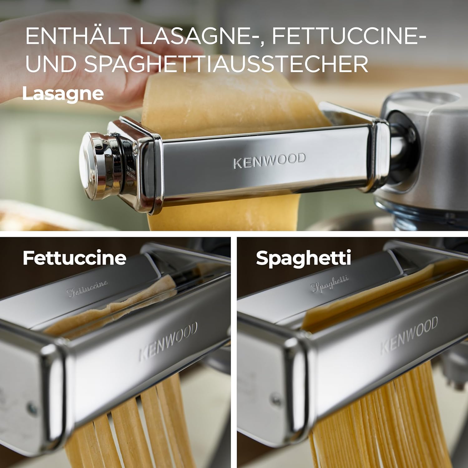 Thumbnail 3 de Kenwood Pasta-Set MAX980ME Zubehör für Kenwood Küchenmaschinen – Lasagne-Walze, Spaghetti- und Fettuccine-Aufsatz aus Edelstahl