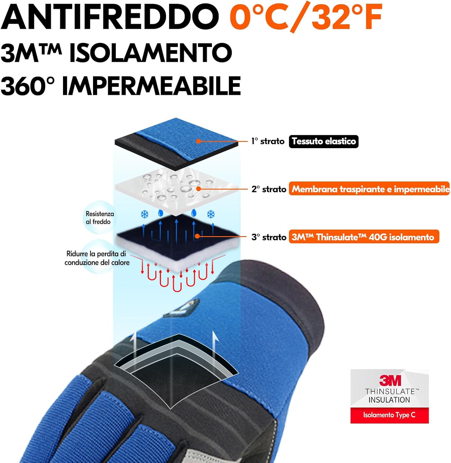 Thumbnail 1 de Vgo... Guanti da lavoro invernali impermeabili 0°C/32°F per sicurezza e freddo (SL7621FLWP)