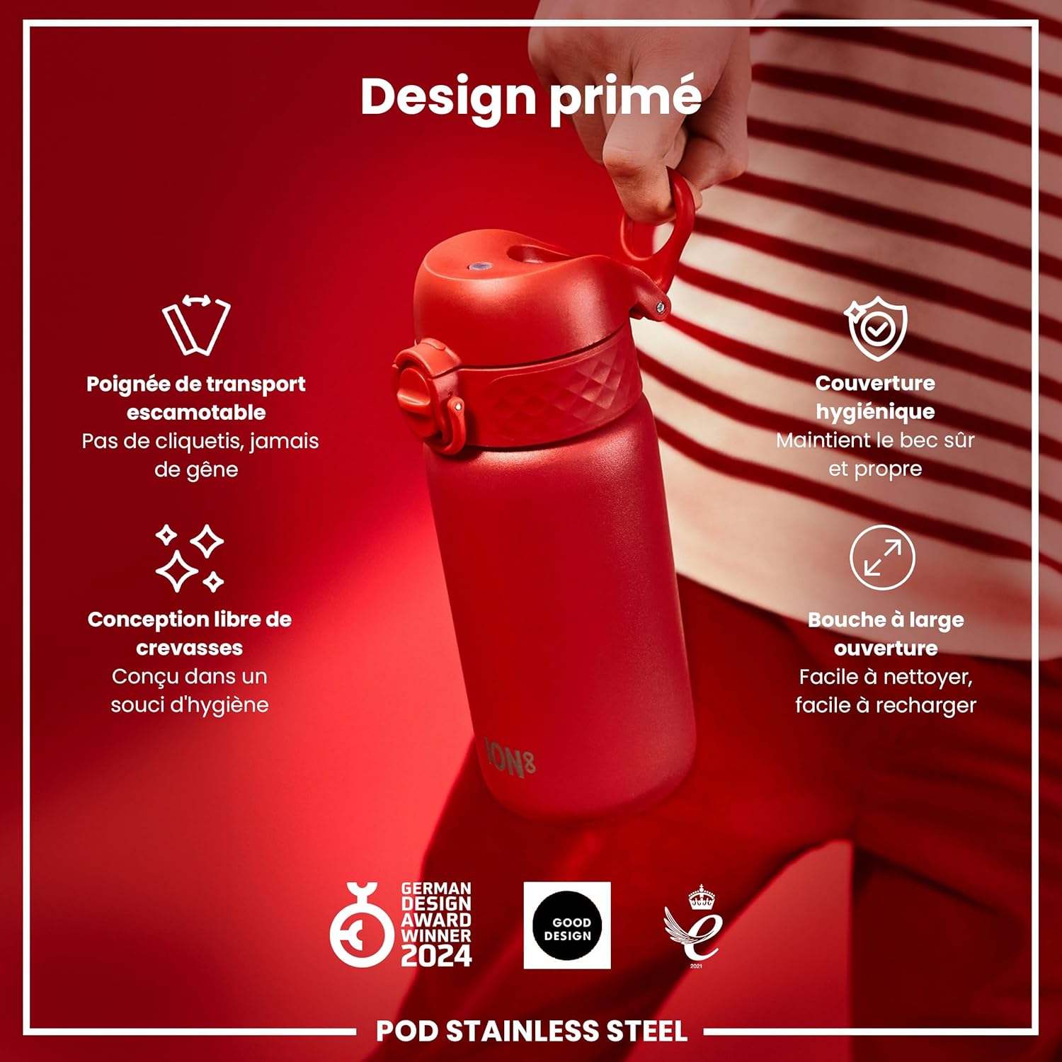 Detalle de Ion8 Gourde Enfant en Inox Léger 400 ml – Non isolée, anti-fuite et lavable au lave-vaisselle