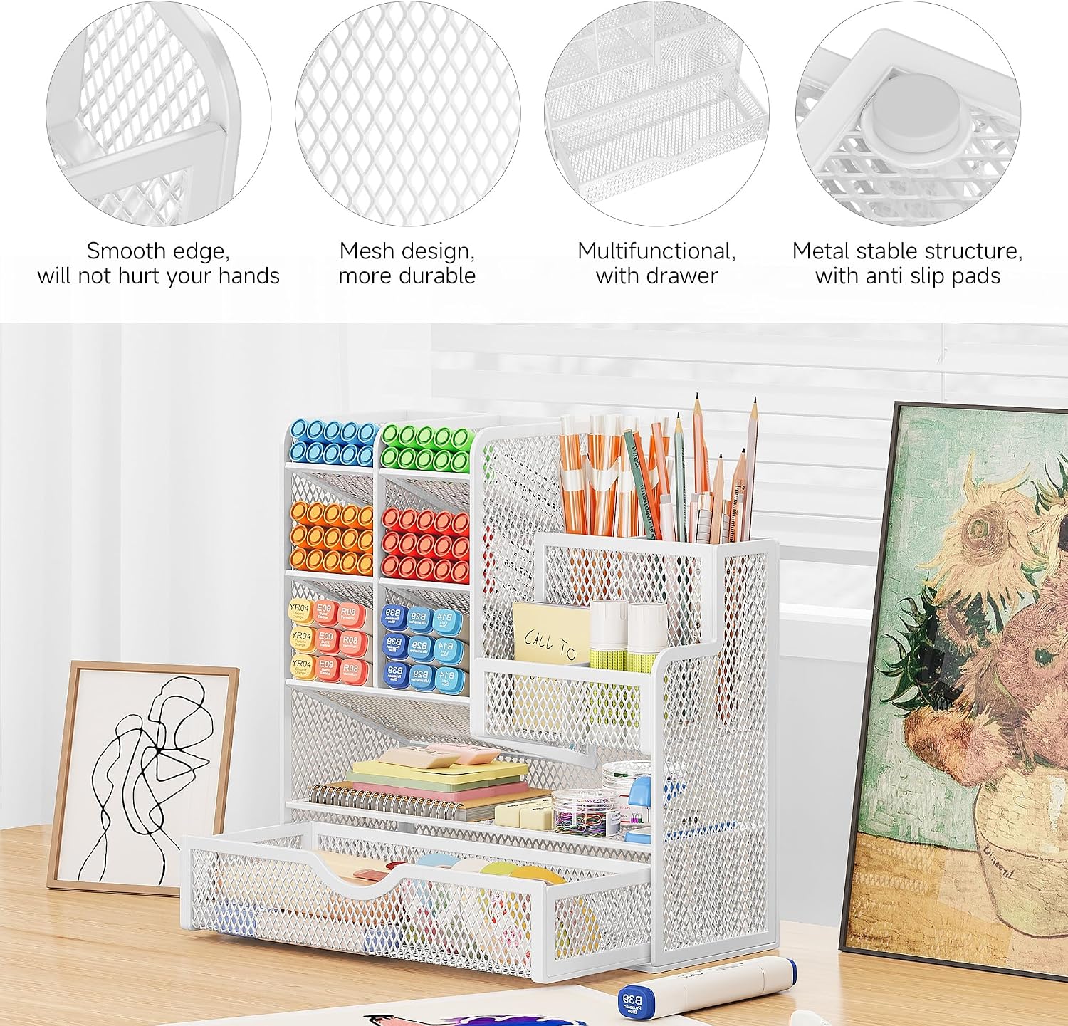 Detalle de VITVITI Sturdy Mesh Desk Organiser (5-Tier) in White