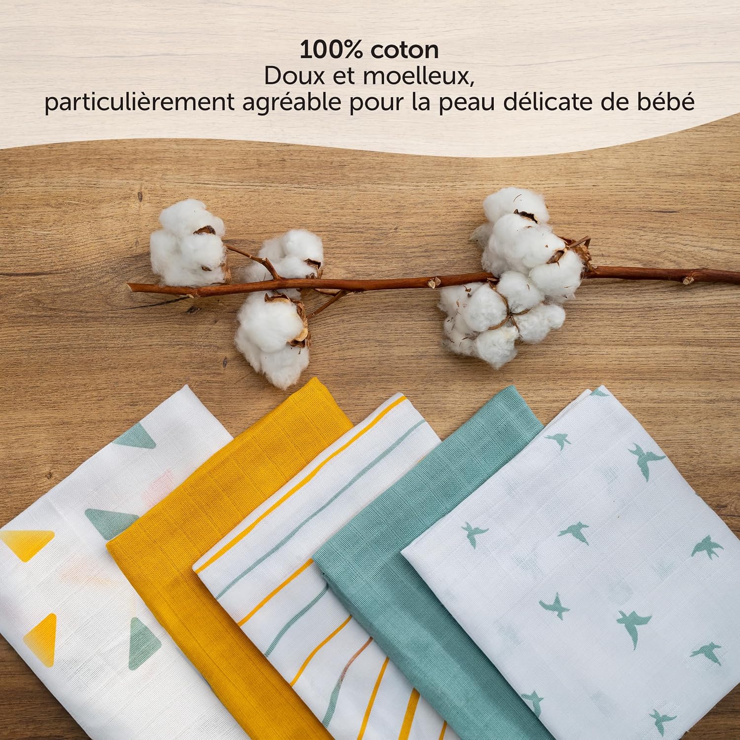 Detalle de LaLoona – Lot de 3 Lange Bébé en coton mousseline 70x70 cm