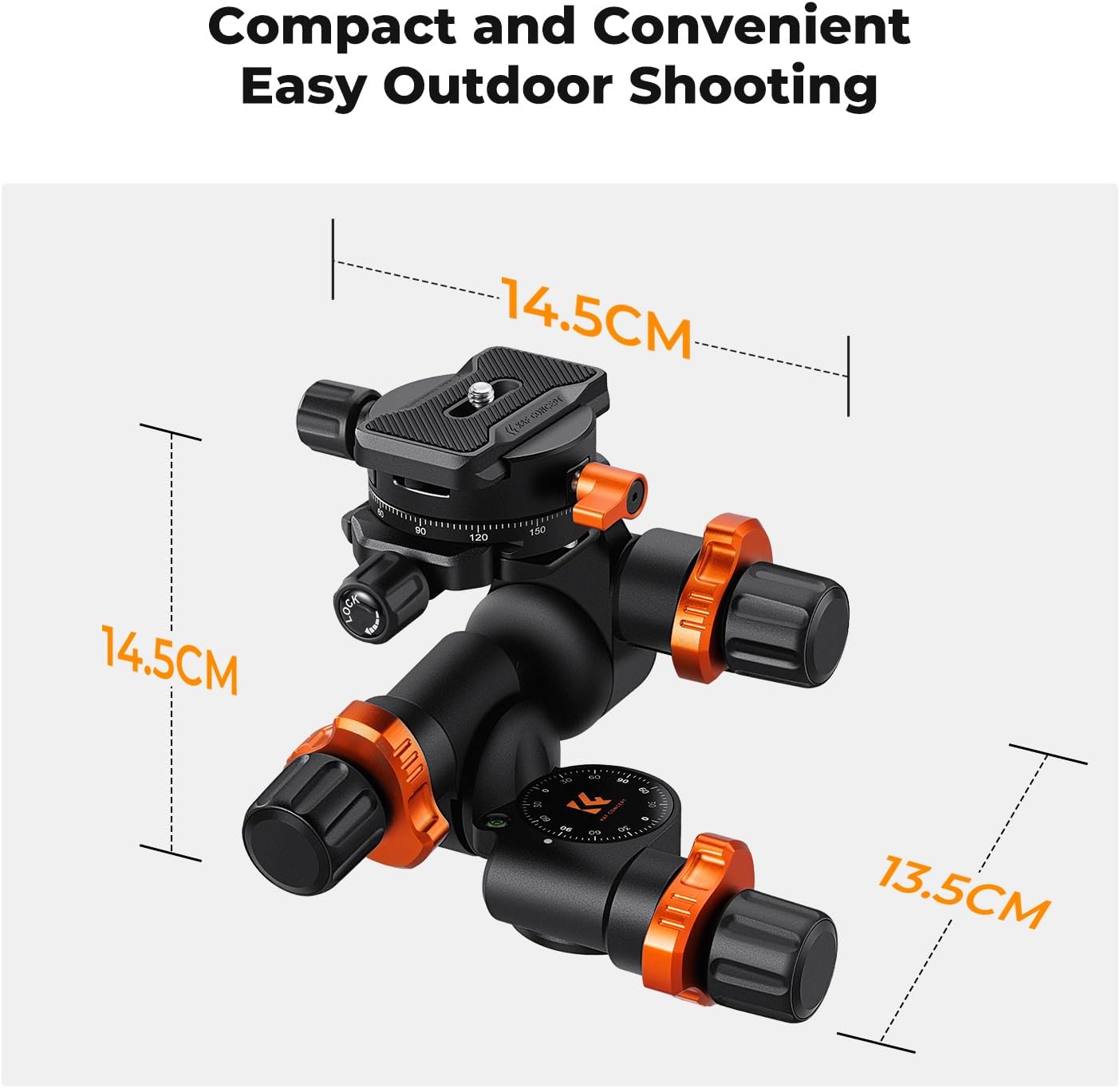 Thumbnail 6 de K&F Concept Geared Tripod Head: 360° Panoramic 3-Way Ballhead (6kg) with Quick Release Plate