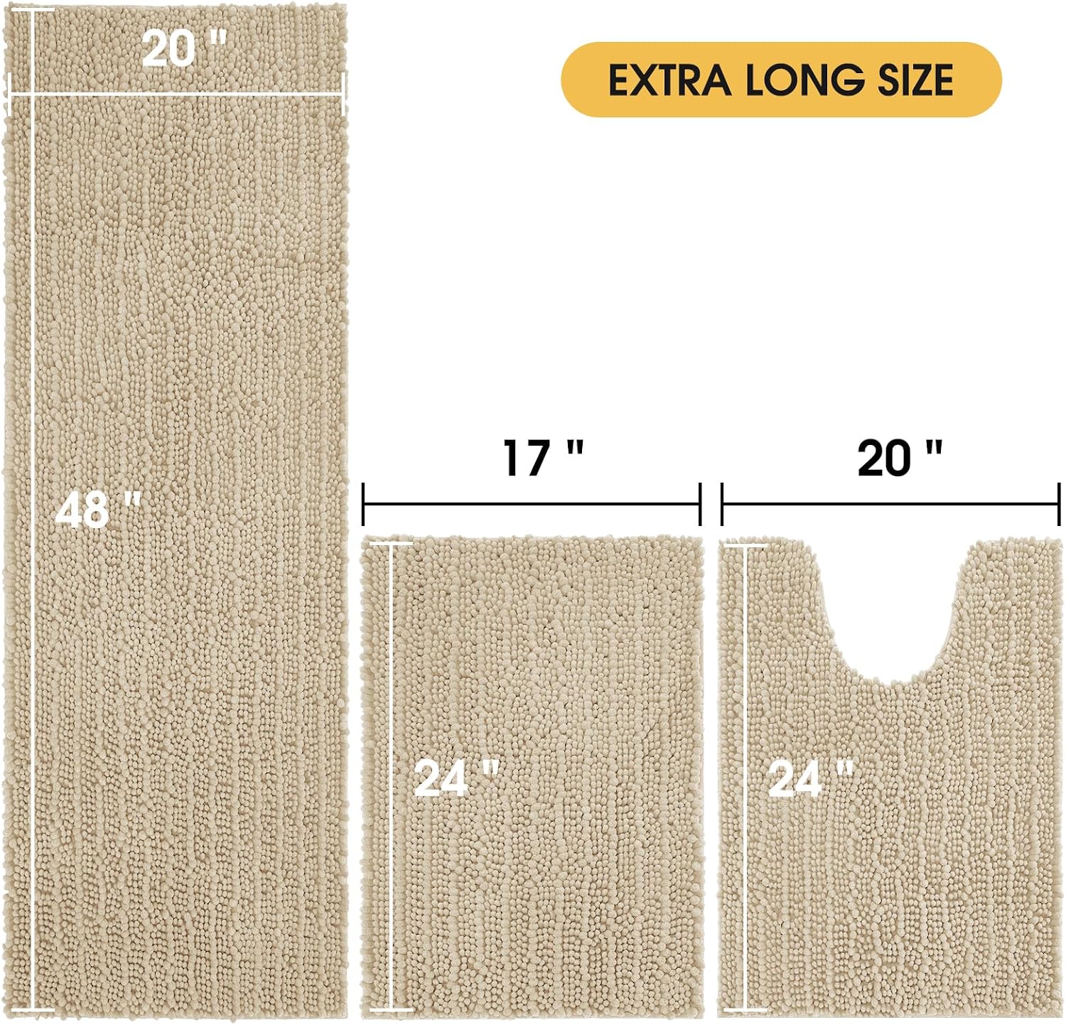 Detalle 2 de ACCUMTEK Upgrade Extra Large Beige Bath Rug Set 3-piece 🧽