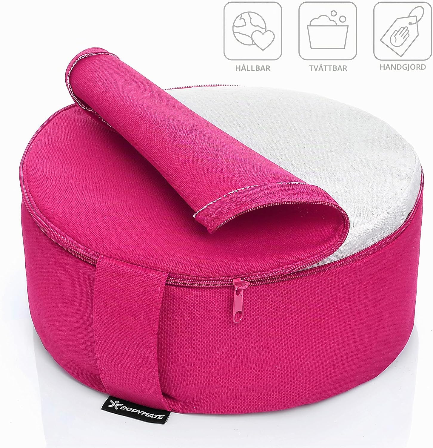 Thumbnail 1 de BODYMATE rund yogakudde, 31 cm – boveteskal och tvättbart bomullsöverdrag