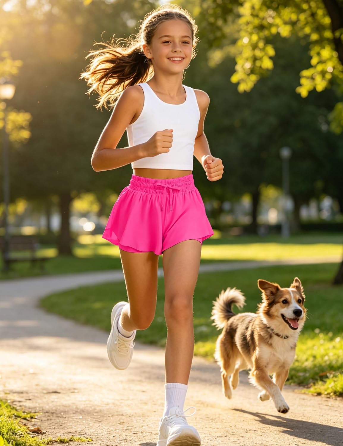 Thumbnail 1 de JOCMIC Girls Flowy Shorts 2-in-1 Preppy Butterfly Shorts with Spandex Liner for Cheer, Gym, and Casual Wear