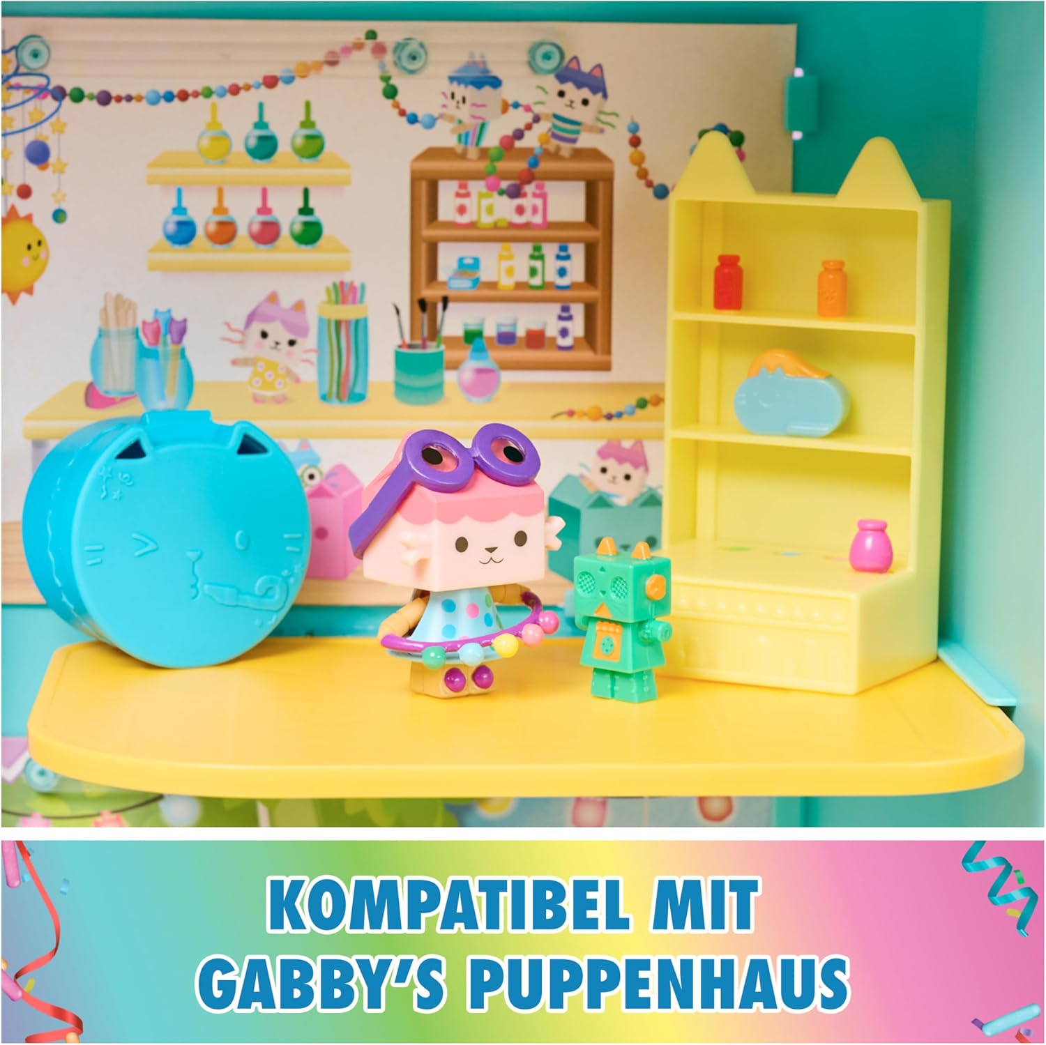 Detalle de DREAMWORKS Gabby’s Dollhouse Bobble Kitty Möbel-Pack von Baby Box – Katzenfigur mit Puppenhausmöbeln & Zubehör ab 3 Jahren