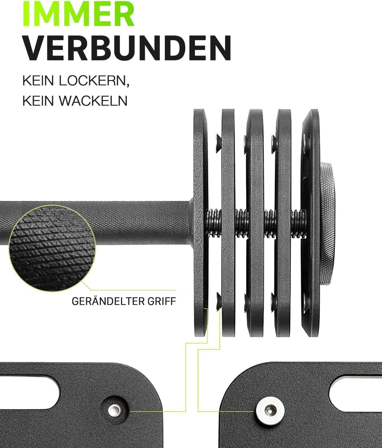Detalle 2 de Eisenlink verstellbare quadratische Kurzhantel – 1 Stück, 20–36 kg, kompakt & rutschfest