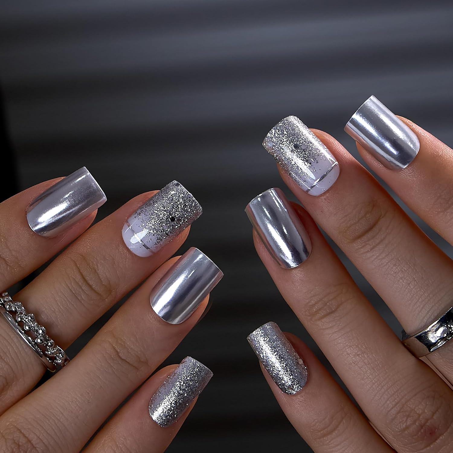 Thumbnail 4 de Curvlife Gray Star Point Press-On Nails – 30-Piece Reusable Kit with Glue, Tabs, File, and Prep Pads