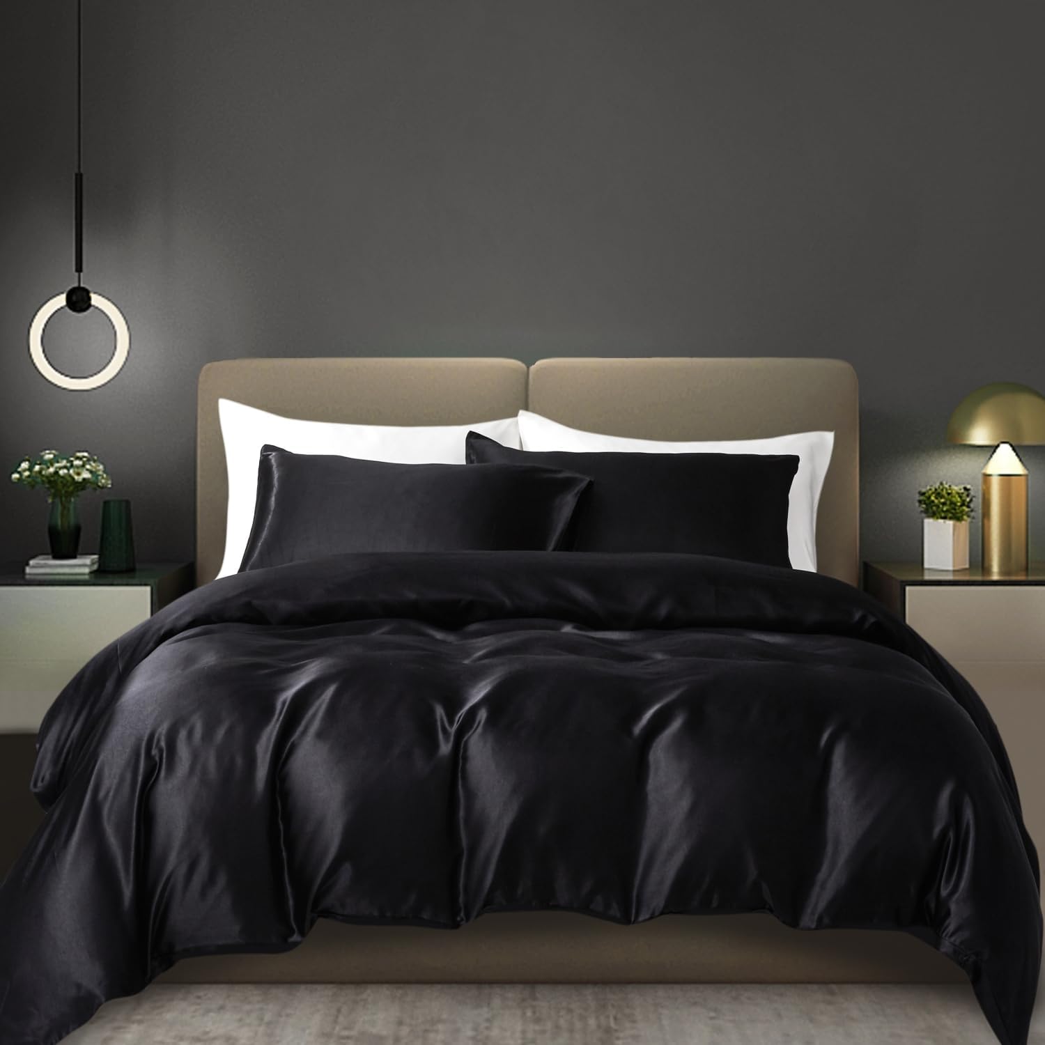 Thumbnail 1 de Satin Bettwäsche-Set 200x220 cm (3-teilig) Schwarz „Silky Touch“ mit Reißverschluss