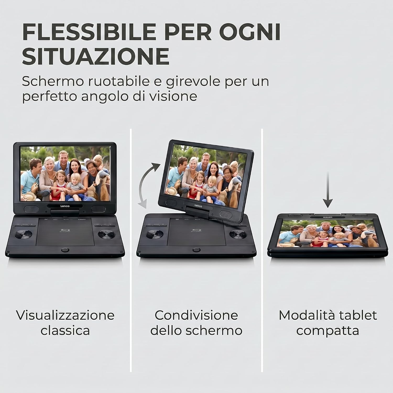 Detalle de Lenco BRP-1150 lettore Blu-Ray portatile con schermo TFT girevole da 11,5" e batteria integrata