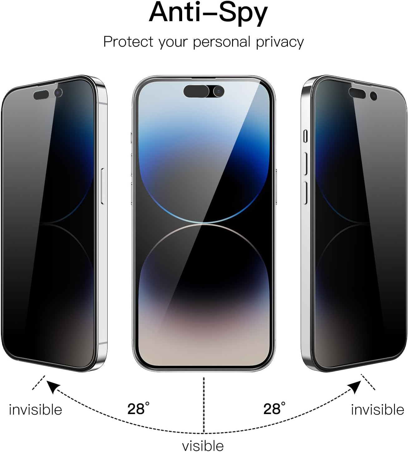Detalle de JETech Sichtschutz Full Screen für iPhone 14 Pro (6,1 Zoll) – Anti-Spy Panzer-Schutz aus gehärtetem Glas, 2 Stück
