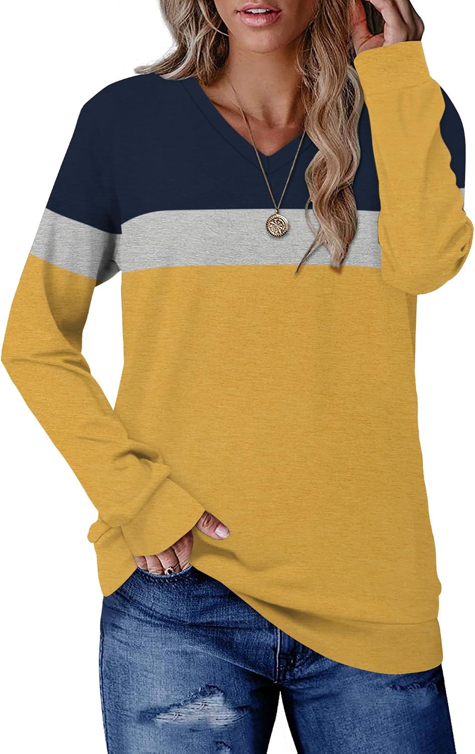 Detalle 2 de KISSMODA women’s long sleeve V-neck sweatshirt tunic top (casual loose fit)