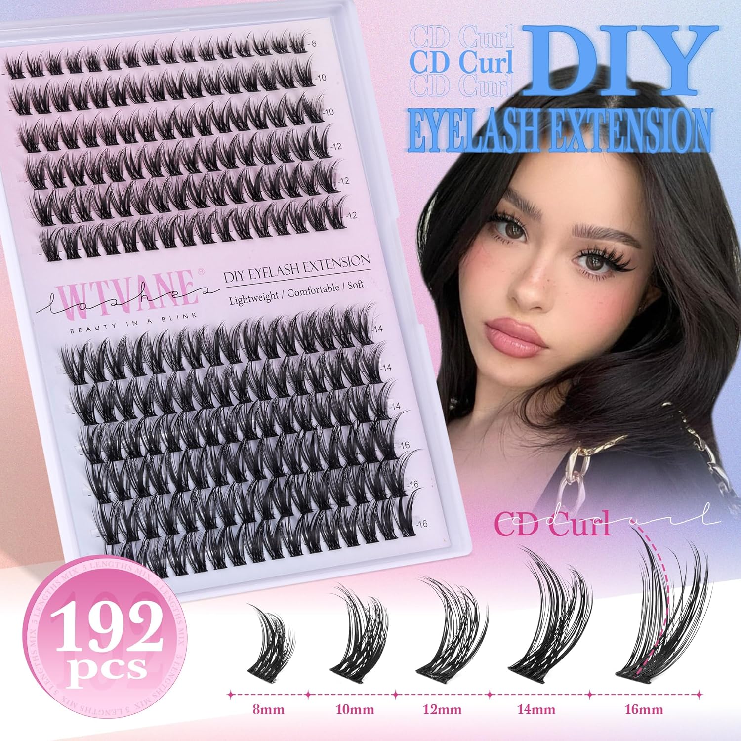Detalle de Fairy Lash Clusters Kit Wispy Eyelash Clusters DIY 8-16mm — 192pcs with Bond, Seal & Tweezers