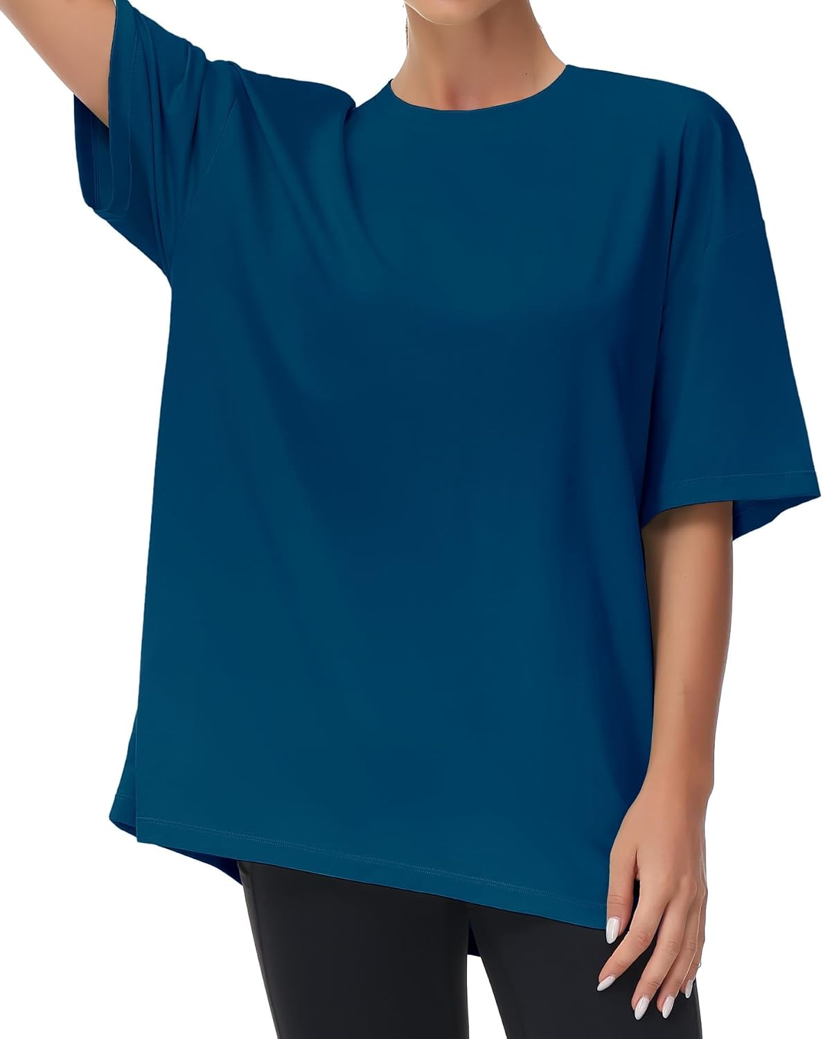 Detalle de THE GYM PEOPLE T-Shirt oversize donna in maglia sportiva traspirante a maniche corte