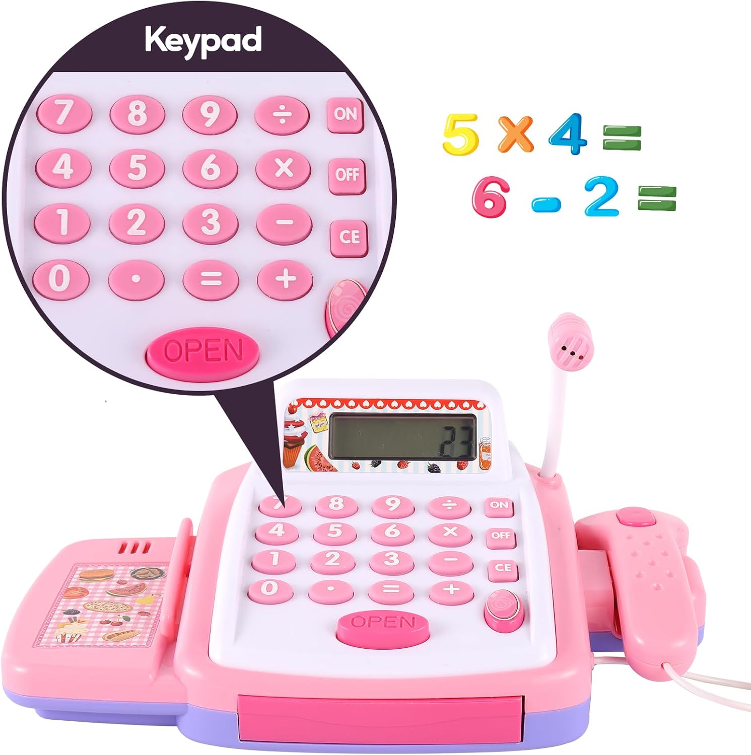 Detalle de HYAKIDS Pretend Play Till Cash Register with Scanner – Imaginative Shopping Till for Kids