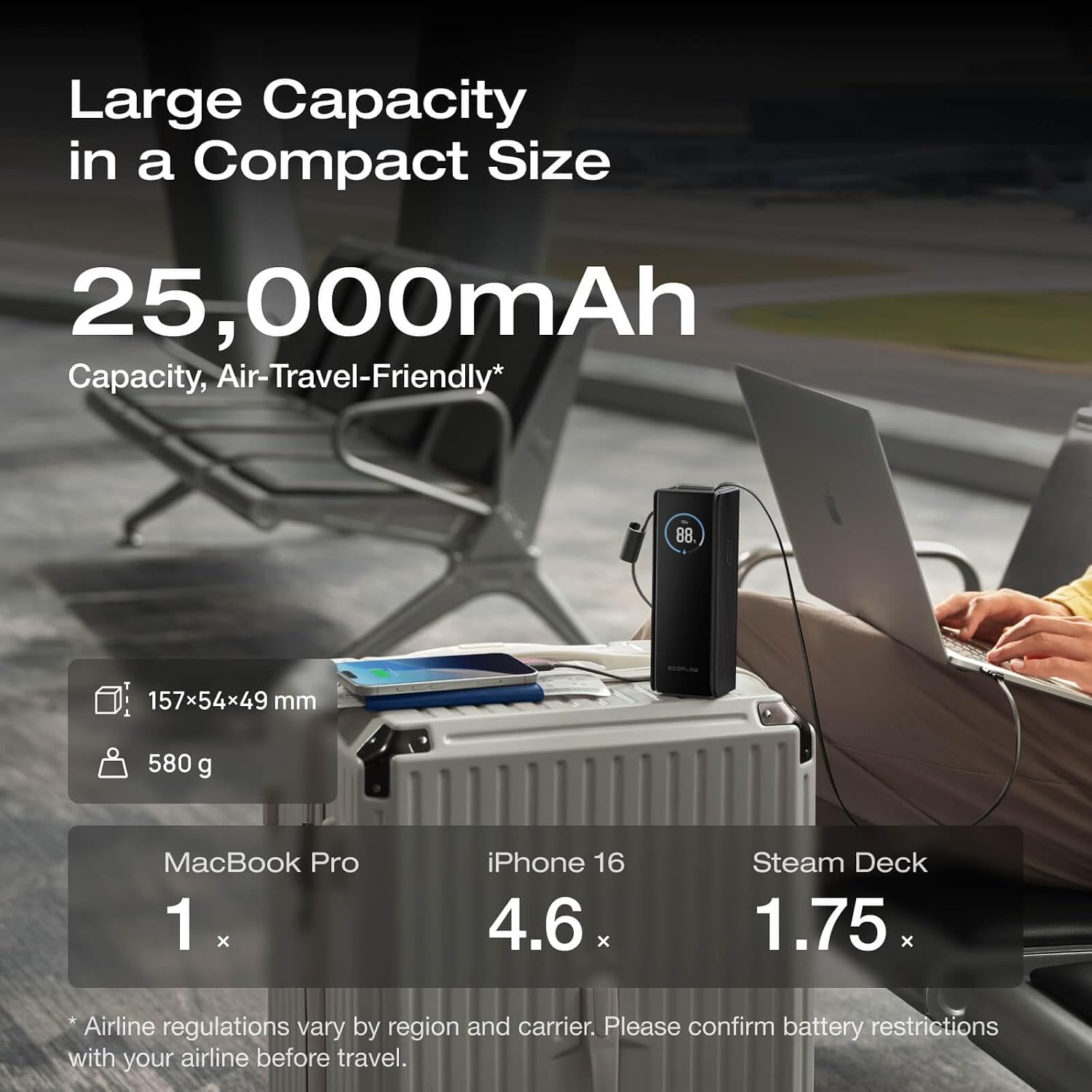 Detalle de EcoFlow Laptop Power Bank 25000mAh 170W with Built-in 100W Cables – UK Edition