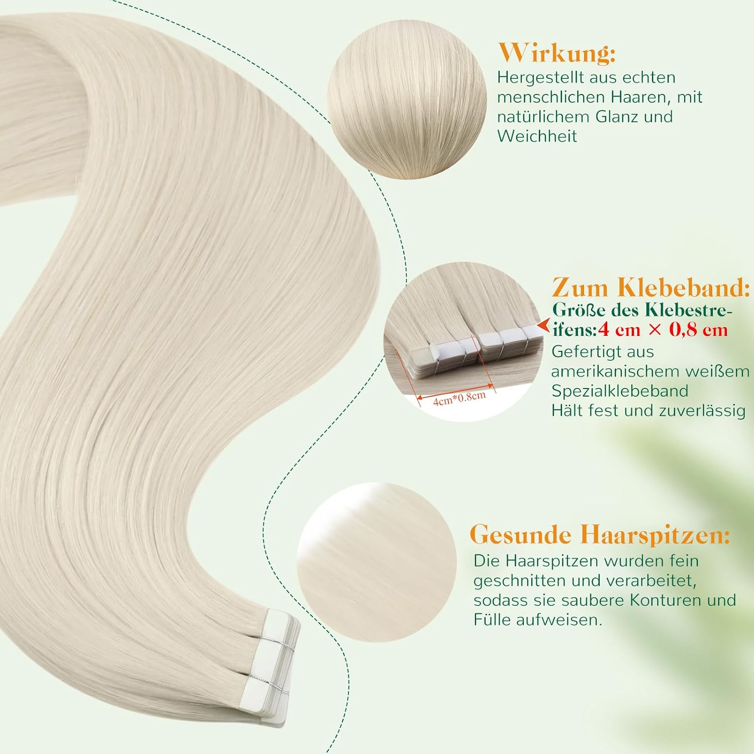Detalle 2 de Easyouth Tape in Extensions Echthaar Blond – Echthaar Tape Extensions 30 cm, 30 g