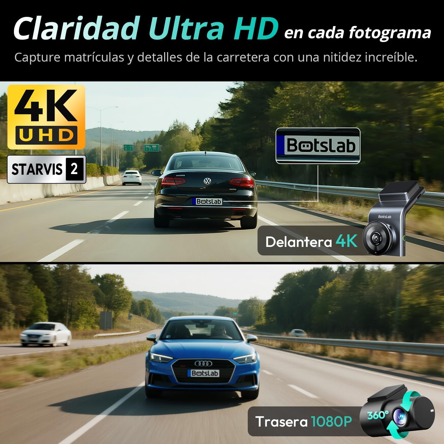 Detalle 2 de BOTSLAB 4K Cámara Doble salpicadero con GPS