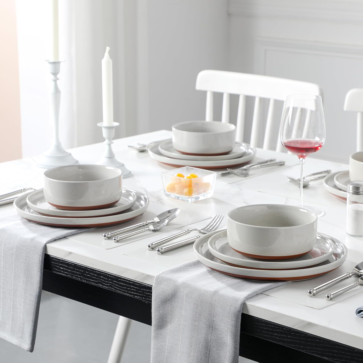 Thumbnail 4 de MALACASA TARA 12-Piece Modern Stoneware Dinnerware Set (Service for 4) in Grey