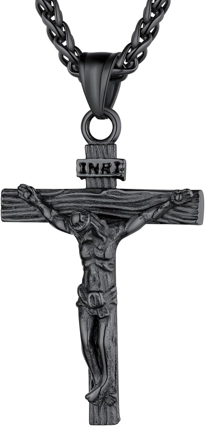 Detalle 2 de U7 Collana uomo Crocifisso in acciaio 55+5 cm