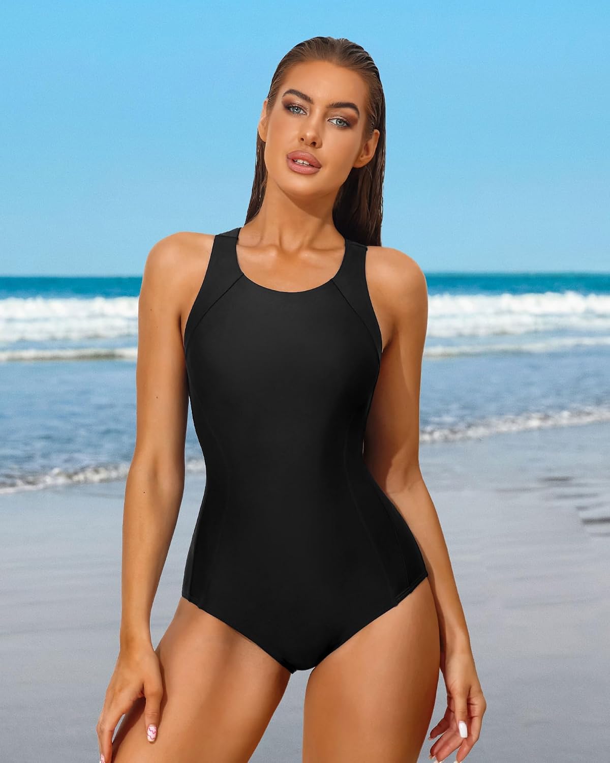Thumbnail 5 de Charmo Women's One Piece Swimsuit with Built-In Cups – Racerback, Quick-Dry Swimwear