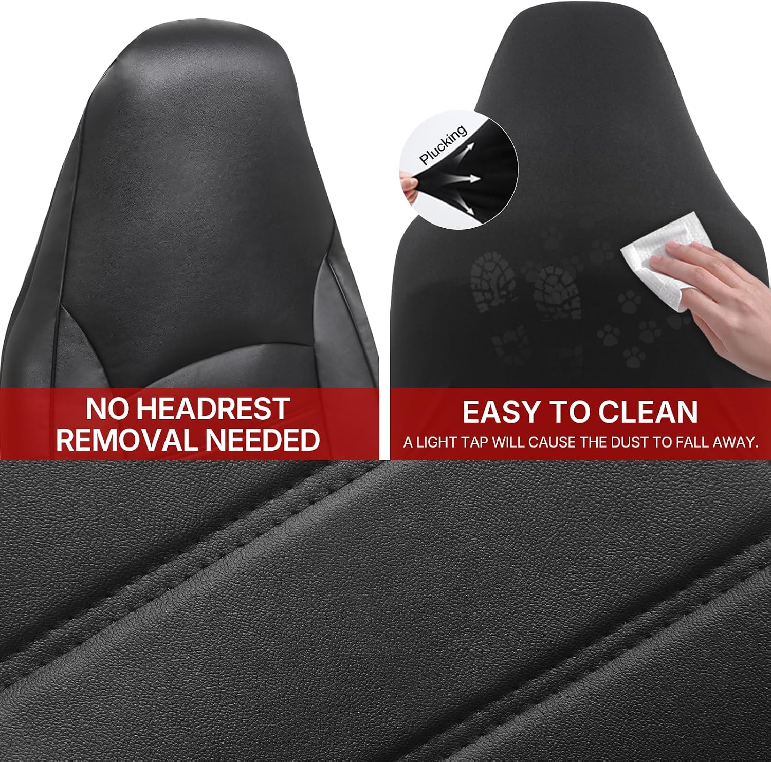 Detalle 2 de AUTOYOUTH Universal Front Car Seat Covers – Waterproof PU Leather, Black