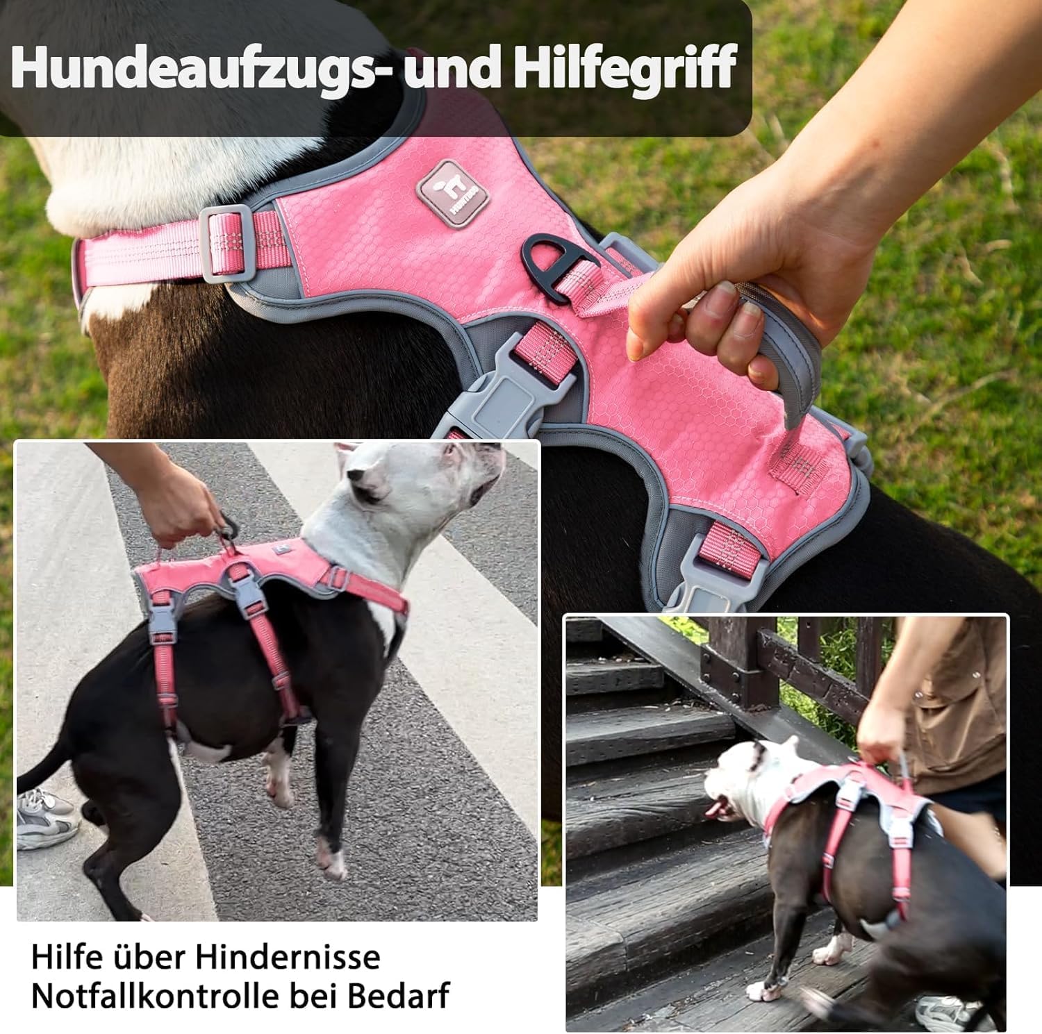 Thumbnail 5 de Huntboo Ausbruchssicheres Sicherheitsgeschirr für Hunde (rosa, M) mit gepolstertem Griff, reflektierend & wasserdicht