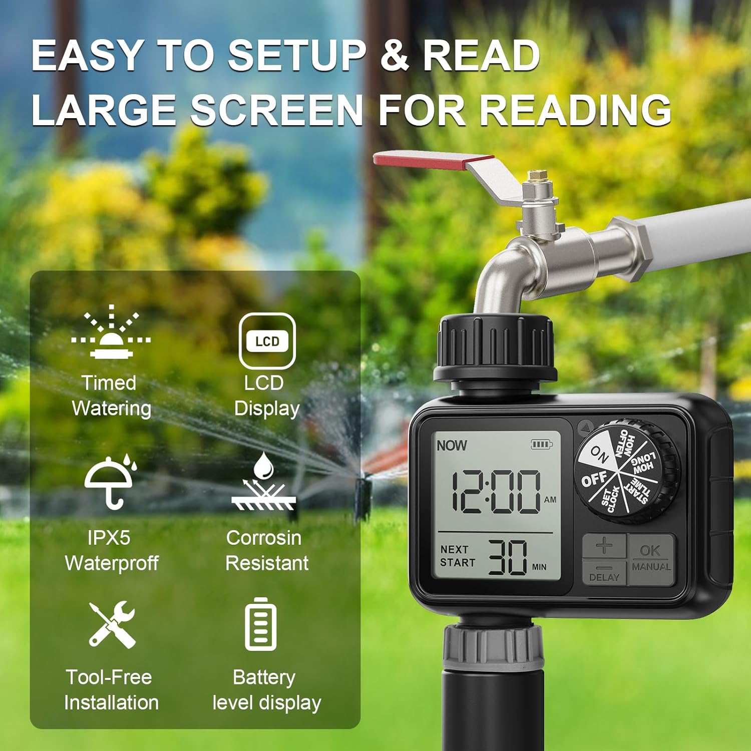 Thumbnail 2 de Xtsuen Bewässerungscomputer für Schlauchbewässerung mit Regenverzögerung & manuellem Modus