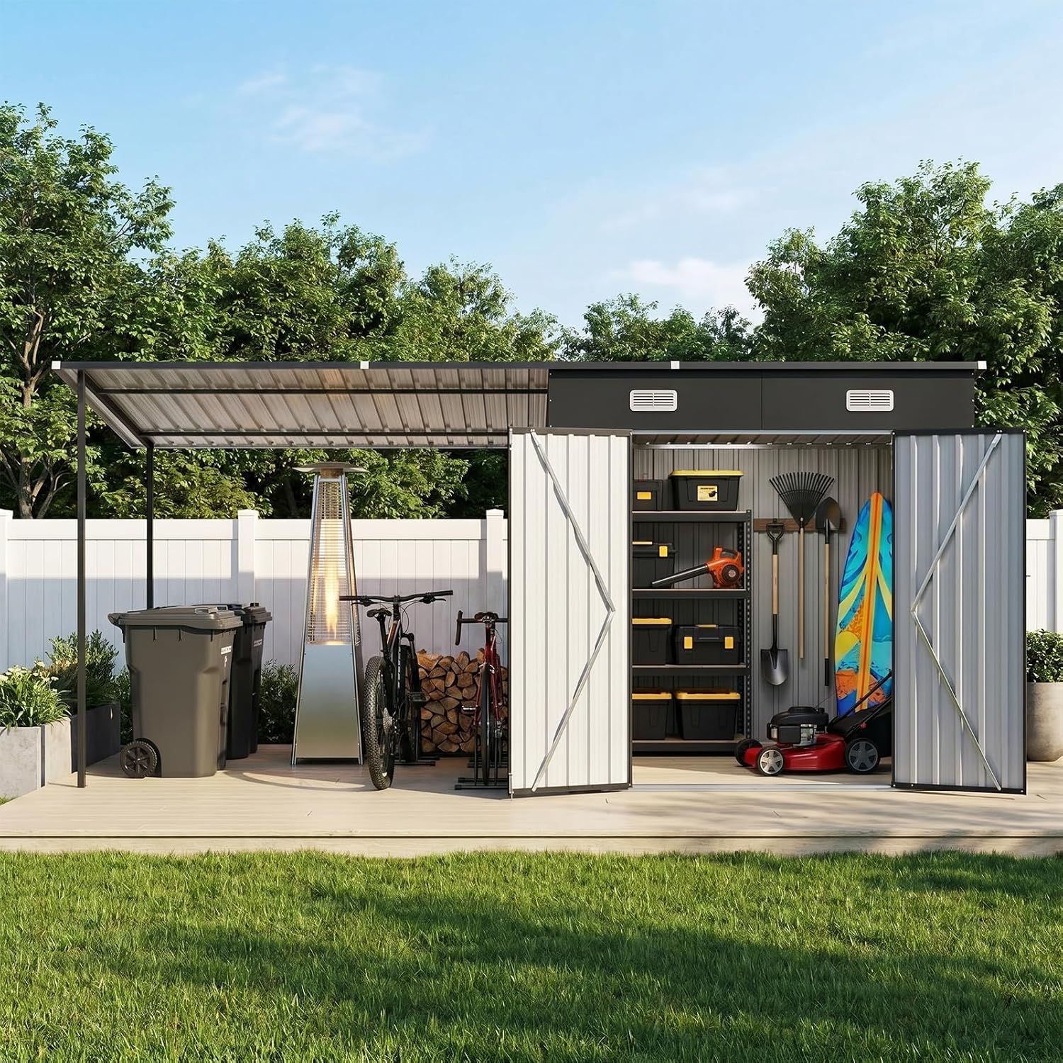 Detalle 2 de Aoxun Outdoor Storage Shed Combo in Galvanized Steel