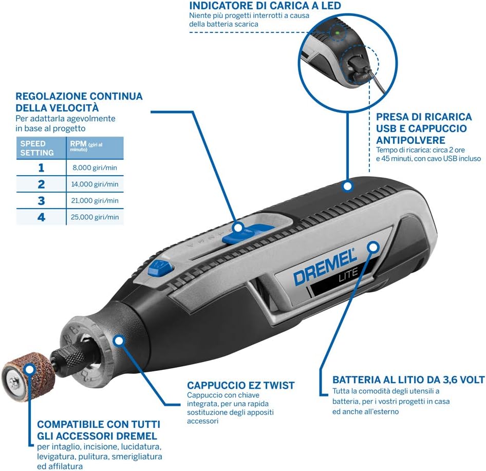 Thumbnail 1 de Dremel Lite 7760 cordless multifunzione 3,6 V con 15 accessori e caricatore USB